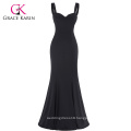 Grace Karin Sexy Black Occident Women's Padded Backless V-Neck Long Mermaid Dress CL008943-1